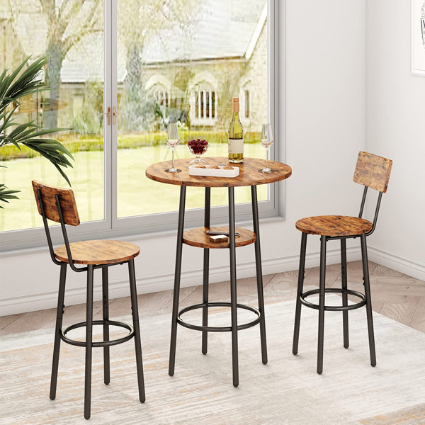 17 Stories Bistro Table and Chairs Set of 2, 3-Piece Bar Table and Chairs, Small 2-Tier Round ...